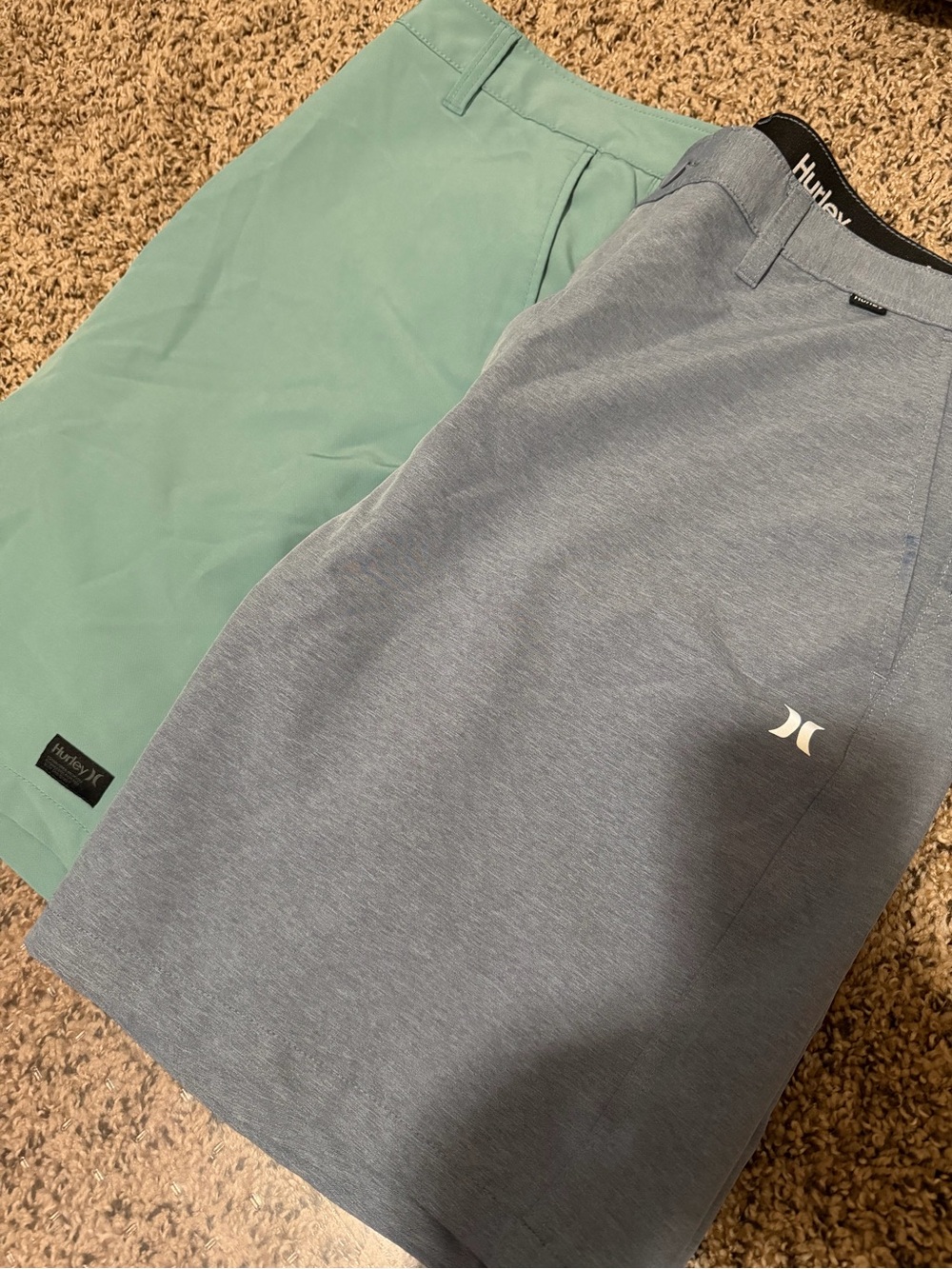 Hurley Two-Pair Mens Shorts in Blue and Mint. Both size 38 with 9 inch inseam
